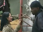 경마장에서 창녀와 여러 건장한 남자